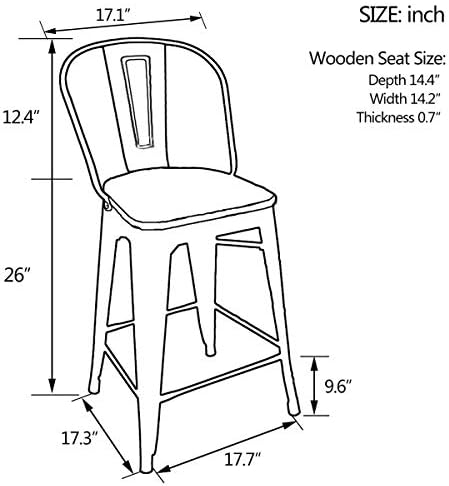 Yongqiang 26 Бар Столове Комплект от 4 Метални Столове с висока облегалка Бар Столове с Дървена Седалка Промишлени Матово-Черен цвят