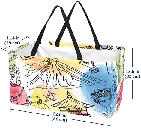 Кошница за пазаруване Japan doodle elements Множество Продуктова Чанта Кошница За Дрехи, Преносими Чанти за Пазаруване за Пикник