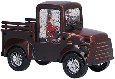 Авто Коледен Фенер със своите снежни Топки, Коледен Декор за Червен камион с Дядо Коледа, Коледно Led нощна светлина за