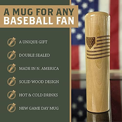 Чаша за пиене с бейзболна бухалка DUGOUT MUGS с лазерно гравиране на американското знаме - 12 унции (3x3x10 инча) - С двойно уплътнение, от