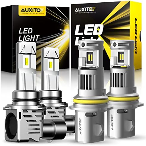 Комбинираната led лампи AUXITO 9006 и 9004, Ксенонови Бели за дългите и къси светлини Hi/Lo Plug and Play, комплект от 4