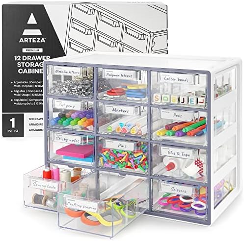 Настолен органайзер Arteza, Многофункционален шкаф с 12 чекмеджета за съхранение на козметика, инструменти и художествени материали, 9,21