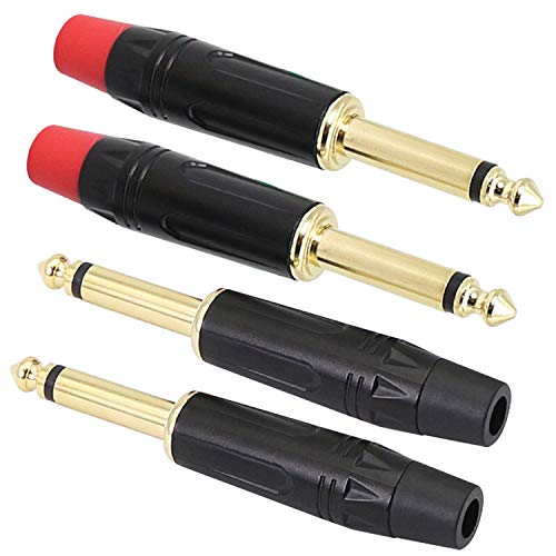 Аудио жак XMSJSIY 1/4 , Моно-штекерный 6,35 мм жак, Позлатени съединители TS за Китара/Динамика / Микрофонного кабел и т.н. (4 опаковки)
