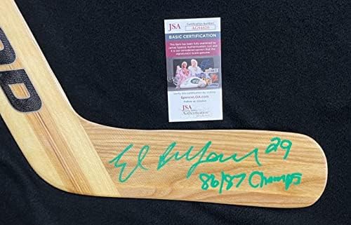 Ед Белфур Подписа и написа на NCAA Champs North Dakota Sioux Stick Звезди JSA COA - Стик за хокей в НХЛ с автограф