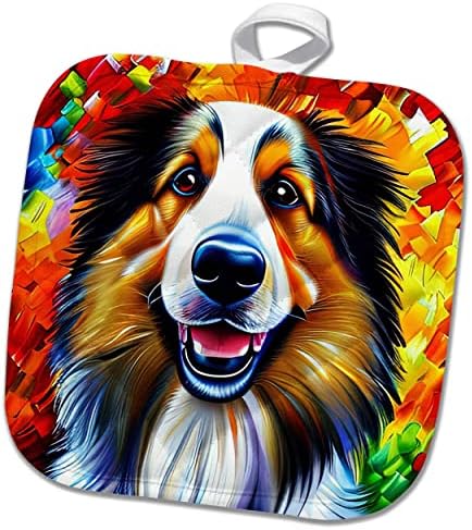 3. Направете Ослепителна груб портрет на куче от породата коли на червен фон. Подарък за дигитално изкуство. - Кухненски ръкавици (phl-376159-1)