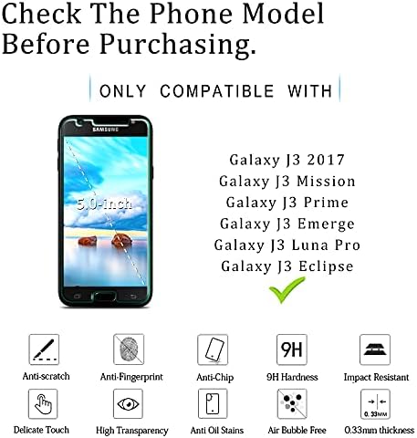 KATIN [2] За Samsung Galaxy J3 2017, J3 Emerge, J3 Prime, J3 Eclipse, J3 Mission, J3 Luna Pro Защитен слой от закалено стъкло, Без мехурчета, твърдост 9H, лесен за инсталиране