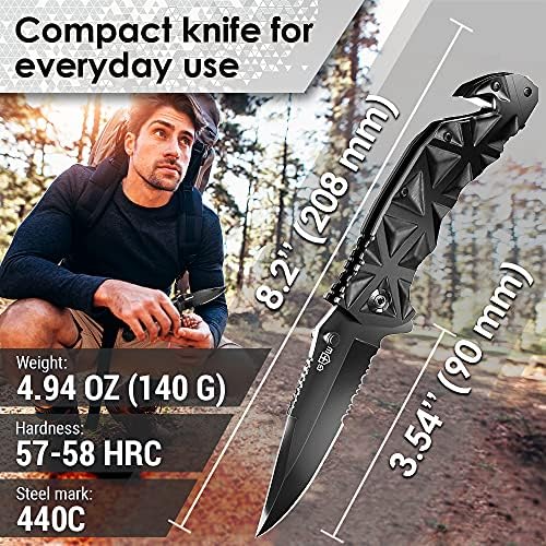 Комплект от 2 теми - Черен джобен нож - Сгъваеми ножове с остър зазубренным острие 3.5 инча - Уникален нож за колектор ножове - Джобен нож, най-добър за лов, къмпинг, разх