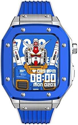 TWRQA Калъф за часа от сплав Каишка за Apple Watch Series 8 7 6 5 4 SE 45 мм 42 мм 44 мм Луксозен Метален Гума комплект за часовника