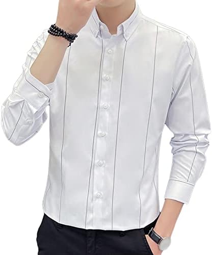Maiyifu-GJ Мъжки Шарени Ризи с копчета и дълъг ръкав, Лека Ежедневна риза Приталенного намаляване, Класически Стилни бизнес ризи