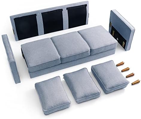 Мек фотьойл/диван /канапе от съвременната плащаницата HANA джобове в подлокотниках, прашни сини