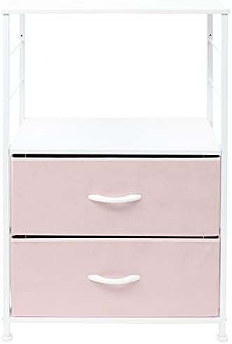 Нощно Шкафче за съхранение с 2 чекмеджета - Детска Нощна Мебел, малка странична масичка, Нощно шкафче - Стоманена рамка, дървена Маса и