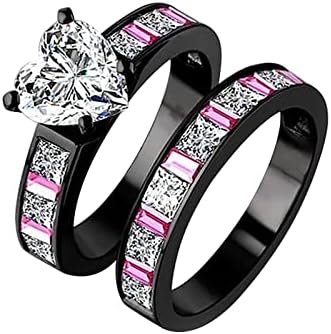 Годежен пръстен с цирконий Сърцето си за любовта, женски пръстен за младоженци, модерен пръстен за партита, подаръци пръстени, бижута за тийнейджъри (черен, 8)