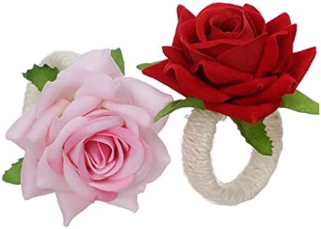 GKMJKI 6 бр. Пръстени за Салфетки с цветя, Рози, Държач за Кърпички с Цветя модел е Ръчна изработка, Украса маси от заведения