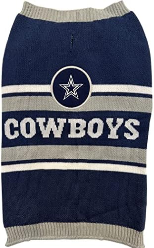Пуловер за кучета Pets First NFL Dallas Cowboys, размерът на Средната. Топъл и уютен Вязаный пуловер за домашни любимци с логото на отбора