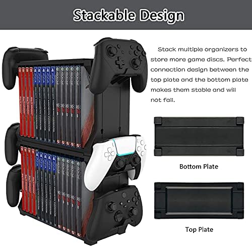 Склад за игри PS5 (до 15 игри) с притежателя на контролера CONGDAREN Game Holder Organizer за контролери на PlayStation PS5/ PS4/Xbox серия S & X / Xbox one, игри на дискове, слушалки и аксесоари