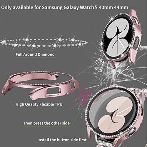 Mtozon Bling Band + Калъф, Съвместим с Galaxy Watch 5 40 мм/44 мм, Женски Взаимозаменяеми Елегантен външен ремък и калъф за Samsung