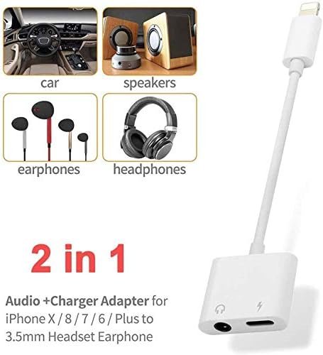 [Сертифициран от Apple Пфи] Адаптер за слушалки Lightning към 3,5 мм за iPhone, Аудиоразветвитель за слушалки 2 в 1, адаптер