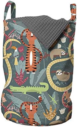 Чанта за дрехи в Лунния Джунглата, с участието на животни -Тигър, Змия, Ленивца и Крокодил на фона на Цъфтеж на Пролетната Зеленина,