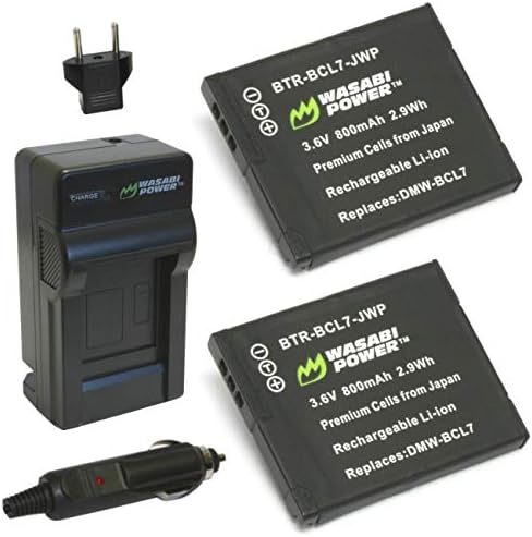 Батерия Wasabi Power (2 комплекта) и зарядно устройство за Panasonic DMW-BCL7 и Panasonic Lumix DMC-F5 DMC-FH10, DMC-FS50, DMC-SZ3, DMC-SZ9, DMC-XS1, DMC-XS3