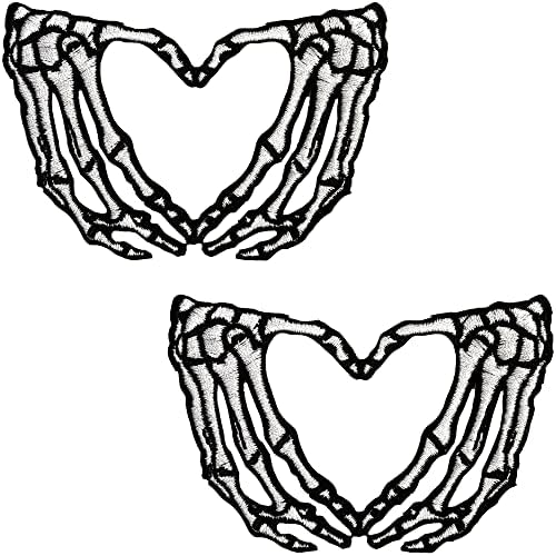 Нашивка Ръцете на скелета във формата на сърце (2 бр.), Бродирана Апликация, Икона, Пришитая Желязо Емблема за Дрехи, Якета, Шапки, Дънки,