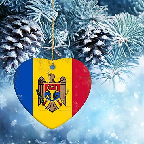 Флаг Молдова Керамично Сърце Коледна Украса за коледната Елха Шаббий Шик Национален Флаг Забавни Декорации за Коледната Елха Двустранен