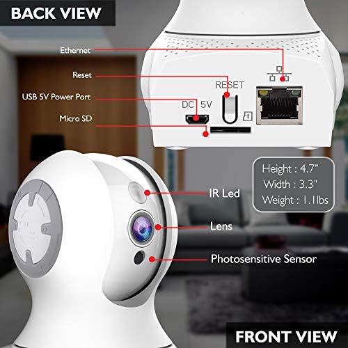 3-Мегапикселова облак камера SereneLife за помещения - Интелигентно следене на движение PTZ-Разпознаване на лица, което е Съвместимо с Alexa
