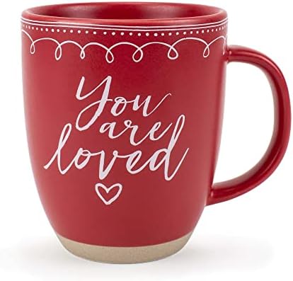 Комплект от 4 керамични коледни чаши кафе на Elanze Designs с червено дъно от сурова глина, 16 унции, комплект от 4 керамични