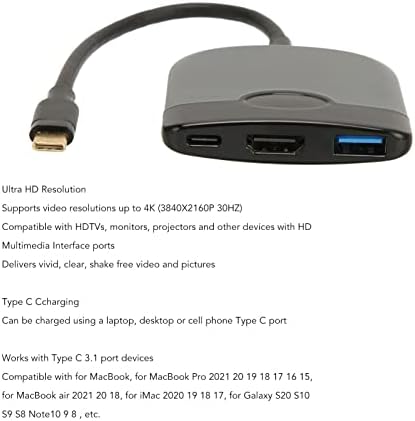 Адаптер за мултимедиен интерфейс Jopwkuin Type C до HD, USB 3.0, сменяем и сценичен Стабилен Многопортовый AV-конвертор 3 в 1, Ефективен за