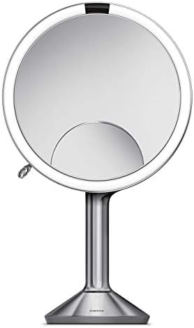simplehuman ST3024 20-сантиметровое Сензорно огледало Трио със Сензорен контрол на Яркостта, Увеличително Огледало за грим