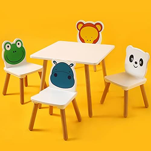 Комплект дървени столове MEEDEN Kids, Детска масичка за бродерия с 4 стола, идеален за практикуване на декоративно-приложен