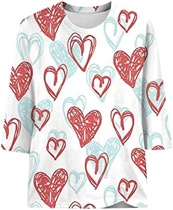 Тениска За Свети Валентин, Дамски Тениски С Хубав Сърце и Шарките, Всекидневни Бейзболен Топ С 3/4 Ръкав, Модни Сладък Потник,