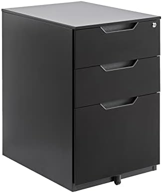 Мобилен шкаф метален шкаф Basics с 3 чекмеджета с Ключалка, Черен