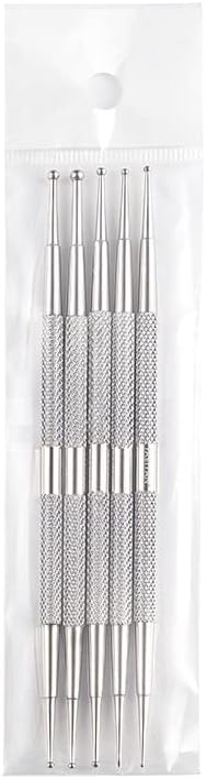 N/A Инструмент за дизайн на ноктите, усеивающий Кристали, писалка за маникюр, комплект мъниста от неръждаема стомана, 5 бр./компл. (Цвят: сребърен размер: около 12 см)