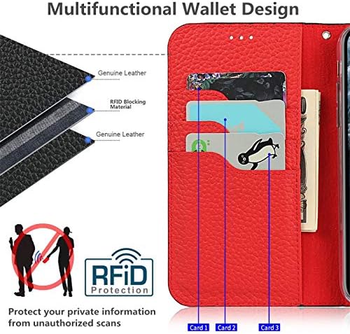 iCoverCase за iPhone 12/12 Pro Калъф-портфейл с RFID заключване, Магнитна чанта за носене от естествена Кожа с каишка на китката