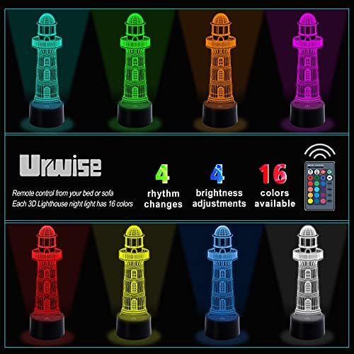 Urwise 3D Лампа Lighthouse Night Light, 3D Лампа Lighthouse 16 Цветови вариации, Невероятно Креативен дизайн за децата,