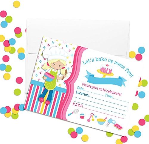 Осигурете Весели Покани на рожден Ден в стил на готвене и печене за момичета, 20 Картички с размер 5 x 7 инча и двадесет бели пликове