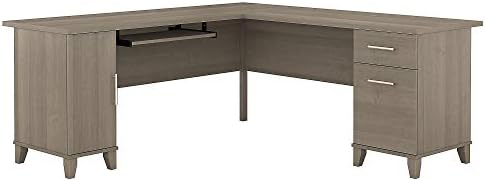 Бюро Bush Furniture Somerset L-образна форма с място за съхранение, 72 W, Пепеляво-сив & Офис бюро Somerset 72W с чекмеджета пепеляво-сив цвят