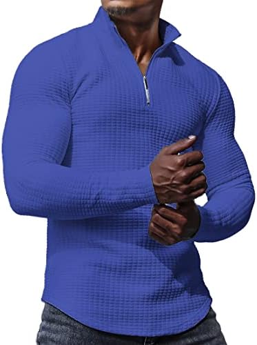 BlackTeak Мъжки Обикновена Блузи с дълъг ръкав и яка-часова, Меки Ризи с цип, с една четвърт, Гофрети, Пуловер За Мъже