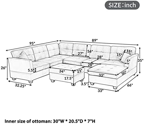 Секционни диван с тапицерия в U-метафорично стил SXDS с оттоманкой за съхранение, мебели за хола, ъглов диван-спалня