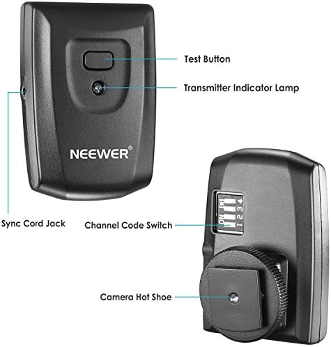 Комплект за стартиране на студийната светкавица Neewer с 16 канала безжичен безжичен Speedlite, която включва (1) и предавател (2) приемници,