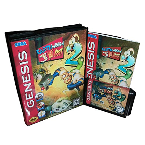 Калъф Aditi земните червеи Jim 2 за САЩ с кутия и ръководството За игралната конзола Sega Megadrive Genesis 16 бита MD Card