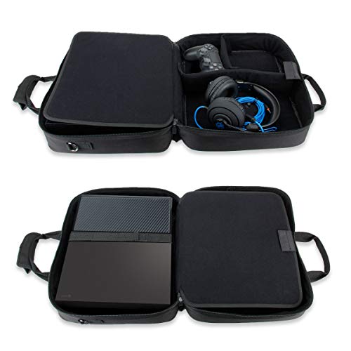 Калъф за носене на конзолата USA GEAR - Пътна чанта Xbox, която е съвместима с Xbox One и Xbox 360, с водоустойчив външен вид