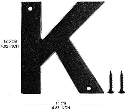 Метална Буква K - Черни Чугун 5-Инчов Големи Метални Букви За пощенски кутии - Лесно четени Табела с името на врати - K