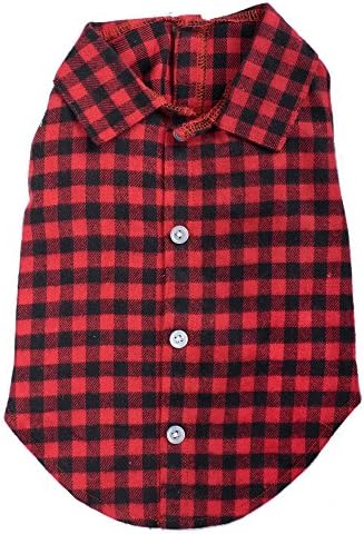 Риза за домашни любимци The Worthy Dog Flannel копчета в клетката цвят Бъфало, мека и дишаща, red / black - XS