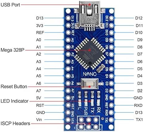 2 Броя Mini Nano V3.0 Заплащане на Микроконтролера ATmega328P с USB-кабел за Arduino