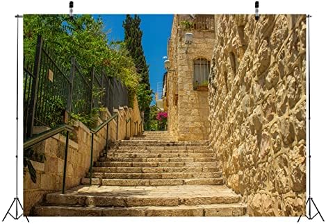 BELECO 20x10ft Текстилен Фон за Улиците на Ерусалим, Древната Стълба, Зелени Дървета, Каменни Сгради, Старите Каменни Стени, Къщи, Градски пейзаж на Ерусалим, Израел, на Фо?