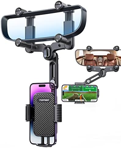 TOPGO Актуализиран Отточна тръба на шарнирна връзка и разтегателен кола за телефон - Притежател на телефон в огледалото за обратно
