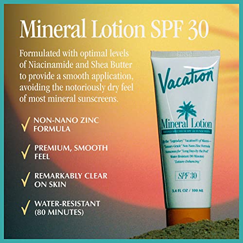 Слънцезащитен лосион Vacation Mineral Лосион SPF 30 - Цинк слънцезащитен крем премиум-клас за чувствителна кожа - Минерален слънцезащитен