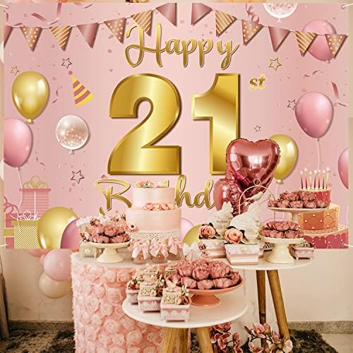 Декорации на 21-ия Ден от раждането, на Фона на Банер, Розово, розово-златно Бижу с 21-ия Рожден Ден за Нея, Подпори за фотосесия на