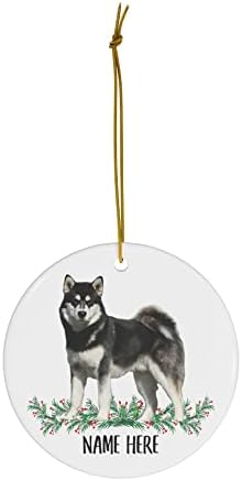Забавно Персонализирани Името На Аляска Маламут Черно И Сиво Подаръци 2023 Коледно Дърво, Декорация На Керамични Кръг